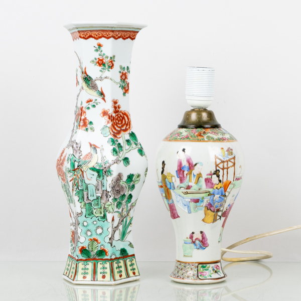 VAS OCH BORDSLAMPA, porslin, Kina, bla Kangxi