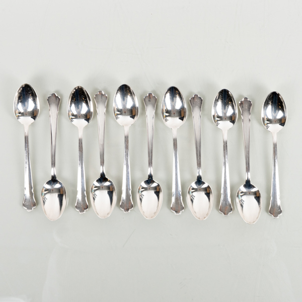 KAFFESKEDAR, 12 st, silver, "Chippendale", GAB, 1960, tot vikt ca 150 g