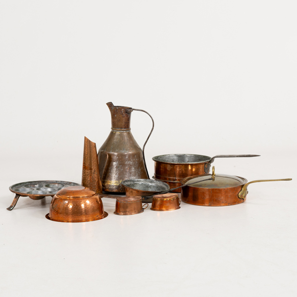 SAMLING KOPPARFÖREMÅL, 9 delar, 1800-/1900-tal