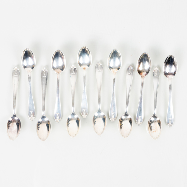KAFFESKAEDAR, 12 st, silver, GAB, 1931, tot vikt ca 140 g