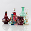 OLJELAMPA, FLAKONG OCH VASER, 6 st, glas, 1800-tal