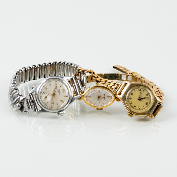 DAMARMBANDSUR, 3 st, bla. Certina och Seiko, stål, 1900-tal
