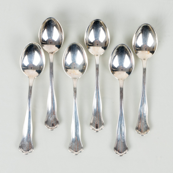 KAFFESKEDAR, 6 st, silver, Hallbergs, 1955, tot vikt ca 110 g