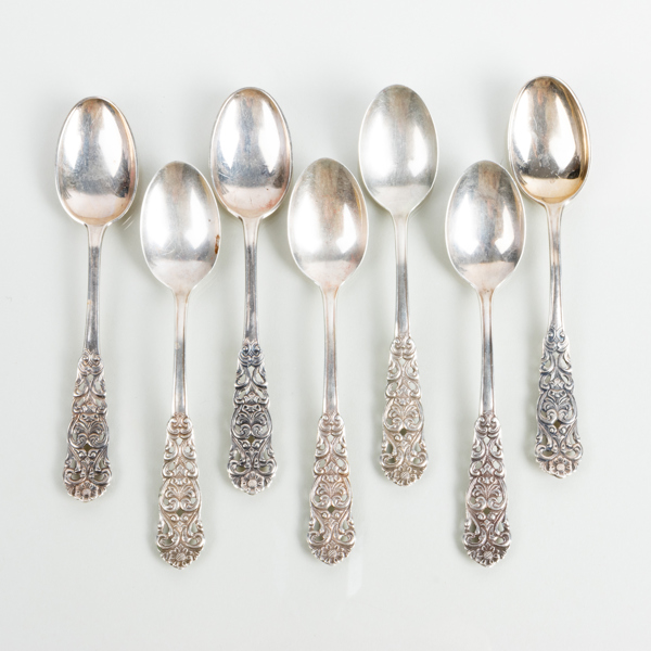 KAFFESKEDAR, 7 st, silver, Th Martinsen, tot vikt ca 75 g