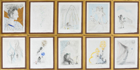 SALVADOR DALÍ (1904-1989), 10 st, etsning och torrnål med handkolorering i akvarell, "Les Amours de Cassandre", 1968, signerade samt med blindsignatur
