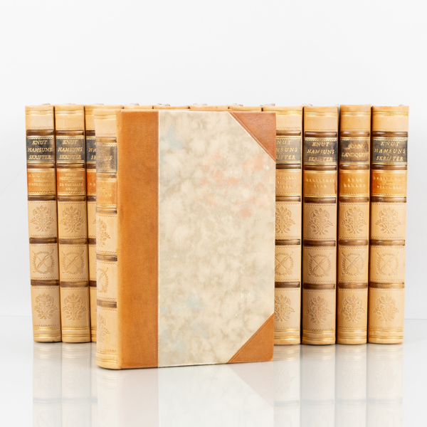 KNUT HAMSUNS, 12 vol, bokband, "Knut Hamsuns skrifter, Albert Bonniers boktryckeri, Stockholm, 1929