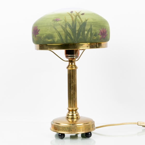 BORDSLAMPA, mässing, sk Strindbergslampa, Vallonmässing Söderköping, 1900-talets andra hälft