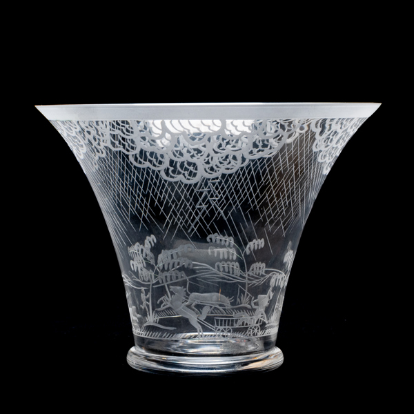  EDWARD HALD, skål, glas, "Åskväder", Orrefors, signerad