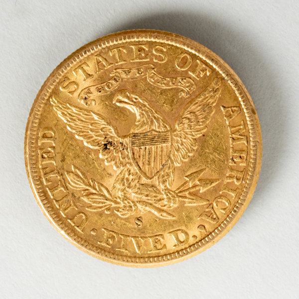 MYNT, 21,6 k guld, five dollars, United States of America, vikt ca 8,4 g