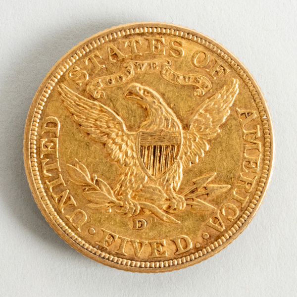 MYNT, 21,6 k guld, five dollars, United States of America, vikt ca 8,4 g