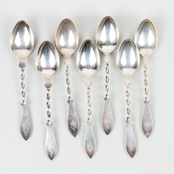 KAFFESKEDAR, 7 st, silver, GAB, 1942, tot vikt ca 90 g