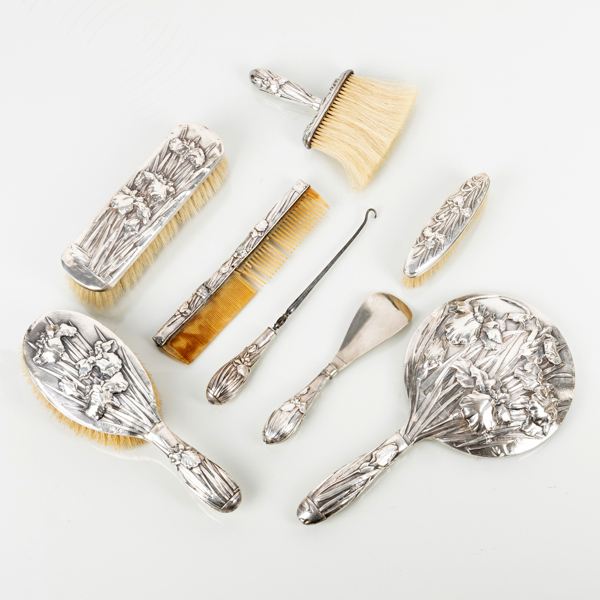 SAMURAI SHOKAI, 8 del toalettbordsset, sterlingsilver, Yokohama, Japan, art nouveau, 1900-talets början
