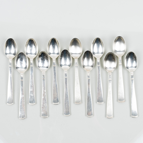 KAFFESKEDAR, 12 st, silver, GAB, 1990, tot vikt ca 185 g