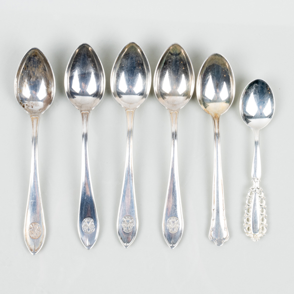 KAFFESKEDAR, 6 st, silver, 1900-tal, tot vikt ca 75 g