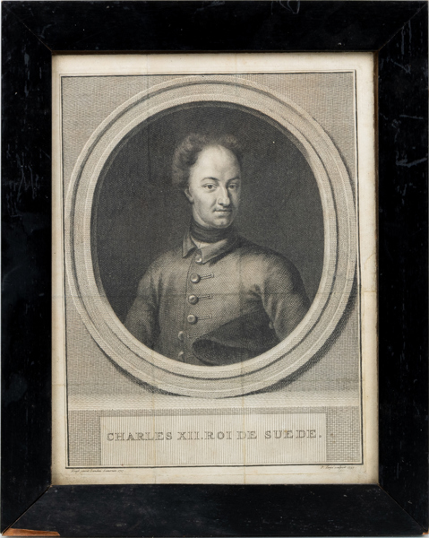 KOPPARSTICK, Charles XII roi de Suede, efter David von Kraft 1717/1739