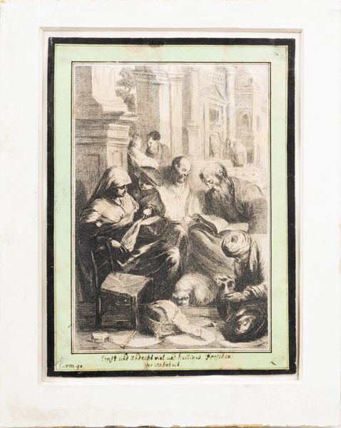 OIDENTIFIERAD KONSTNÄR, tuschteckning, sannolikt 1700-tal, otydligt signerad