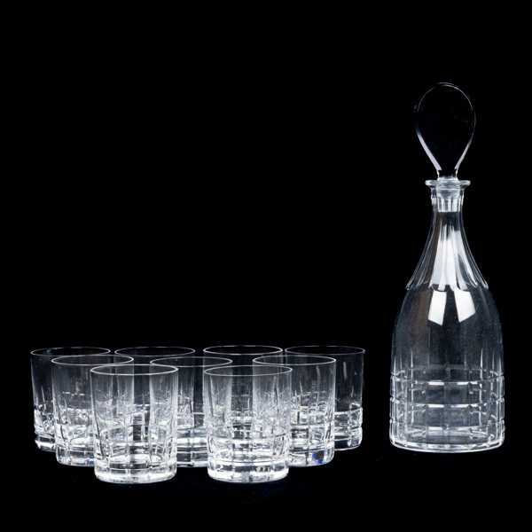 VICKE LINDSTRAND, 9 st, wiskeyglas samt karaff, "City", Kosta