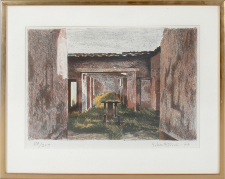 GERHARD NORDSTRÖM, "Hus i Pompeji", färglitografi, signerad