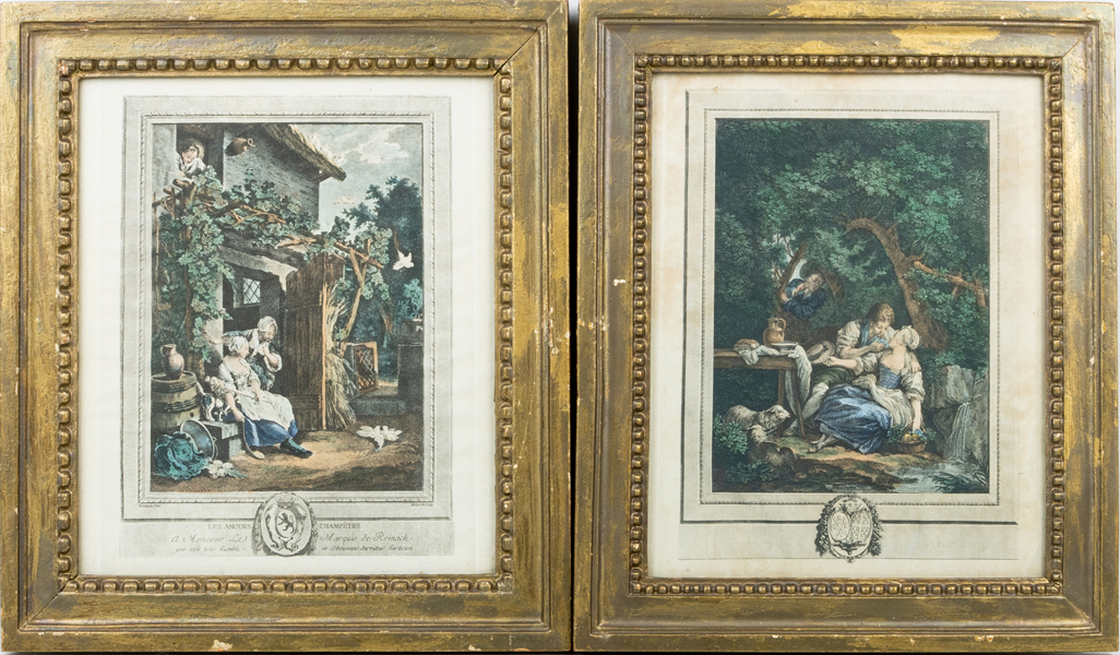 GRAVYRER, 1 par, handkolorerade, 1700-/1800-tal