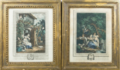 GRAVYRER, 1 par, handkolorerade, 1700-/1800-tal