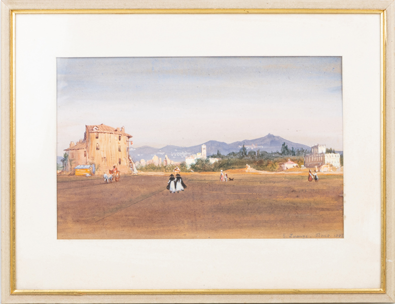 OIDENTIFIERAD KONSTNÄR, akvarell med täckvitt, signerad S Lorenzo Rome 1882