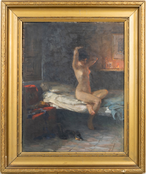 OIDENTIFIERAD KONSTNÄR, olja på duk, 1800-/1900-tal, otydligt signerad