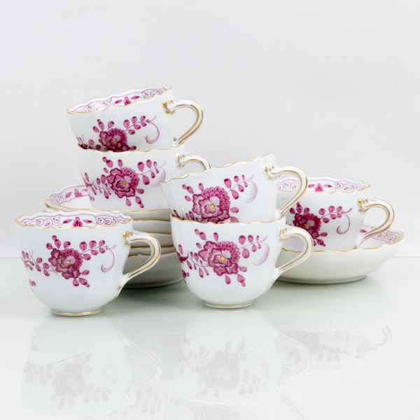 MOCKAKOPPAR MED FAT, 6 st, porslin, Meissen, Tyskland, 1900-talets första hälft