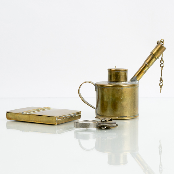 LUPP, FICKSPEGEL OCH OLJEKANNA, mässing, mestadels 1800-tal