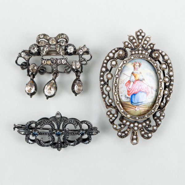 BROSCHER, 3 st, silver, 1800-/1900-tal