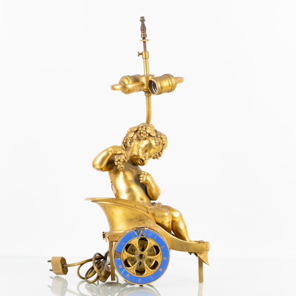 BORDSLAMPA, förgylld metall, med urverk, 1800-/1900-tal