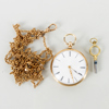 FICKUR, 14 k guld, sk spindelur, 1900-talets första hälft, tot vikt exkl kedja ca 34 g