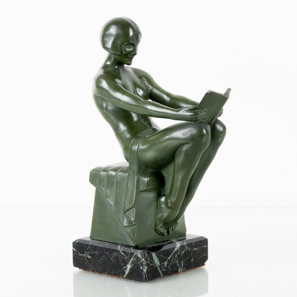 MAX LE VERRIER, efter, bokstöd, patinerad metall, art déco, 1900-talets första hälft