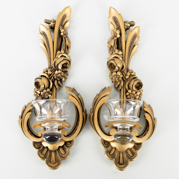 VÄGGLAMPETTER, 1 par, bronserat trä, signerade Lars Broman och daterade -89