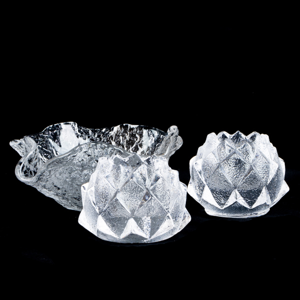 SKÅL SAMT LJUSLYKTOR, 3 del, glas, Pukeberg samt "Nimbus" Orrefors