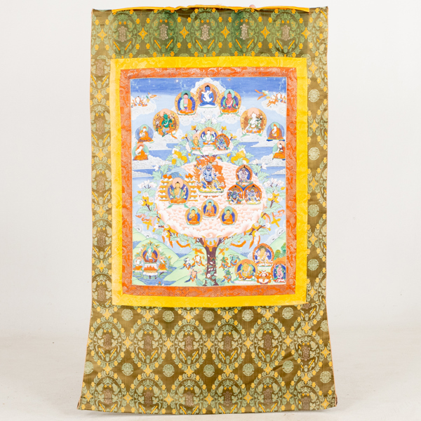 THANGKA, målning monterad på siden, sannolikt TIbet, 1900-tal