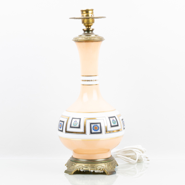 BORDSLAMPA, opakglas och mässing, 1800-/1900-tal