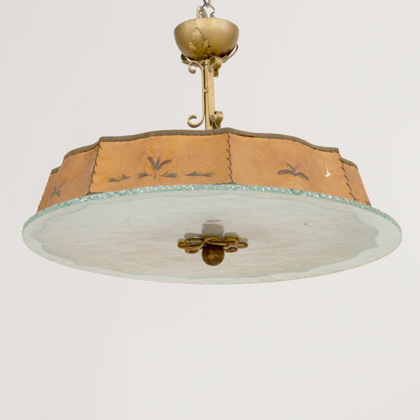 TAKLAMPA, bronserad metall och glas, 1900-talets första hälft