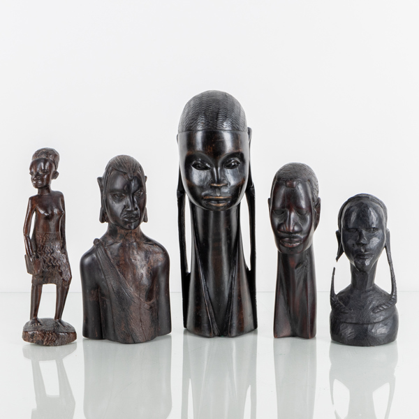 AFRIKANA, 5 st, figurer, trä, 1900-/ 2000-tal