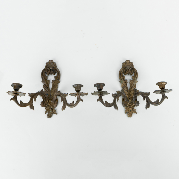 VÄGGLAMPETTER, 1 par, patinerad metall, Ystad Metall, 1900-talets första hälft