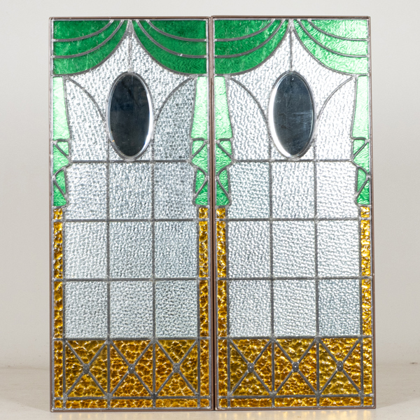 BLYGLASFÖNSTER, 2 st, tidigt 1900-tal