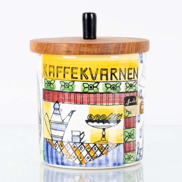 ANITA NYLUND, burk, porslin, "Kaffekvarnen" ur Vår lilla stad, Jie Gantofta, 1900-talets mitt