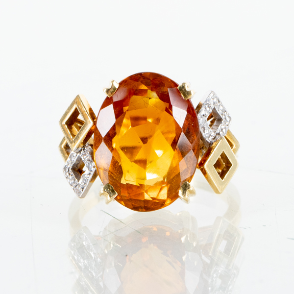 RING, 18k guld, med citrin och diamanter