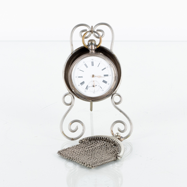 PORTMONNÄ, FICKUR OCH FICKURSSTÄLL, bla silver, 1800-/1900-tal