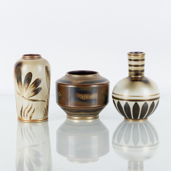 GUNNAR NYLUND, 3 st, vaser, stengods, "Flambé", Rörstrand