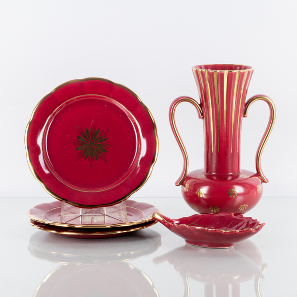 ARTHUR PERCY, 5 del, keramik, "Röd Rubin", Gefle/Upsala Ekeby, 1900-talets första hälft