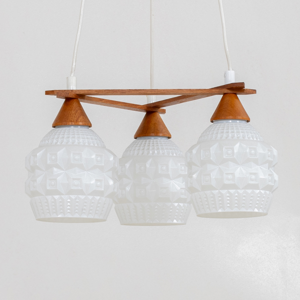 TAKLAMPA, teak och glas, 1900-talets mitt