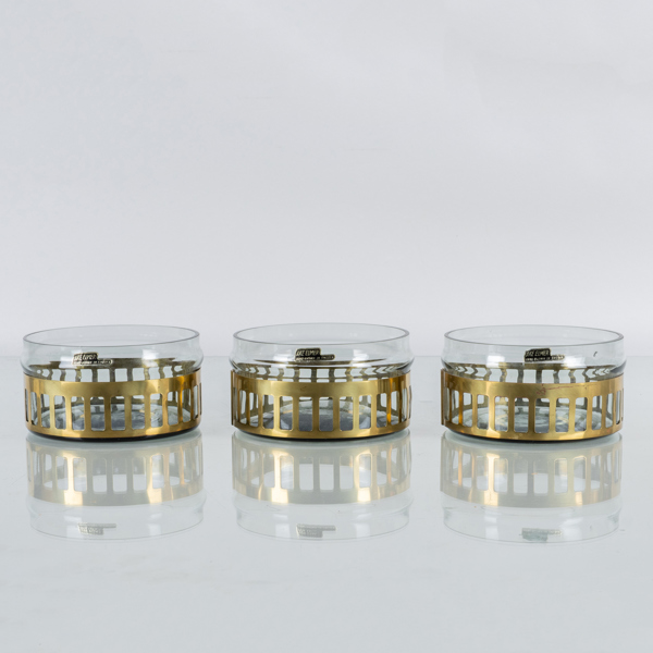 ÅKE ELMER, 3 st coasters, glas och mässing, 1900-talets andra hälft