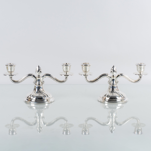 KANDELABRAR, 1 par, nysilver, Danmark, 1900-talets andra hälft