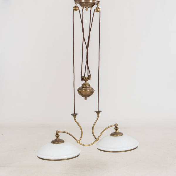 TAKLAMPA, patinerad mässing och glas, Garali Deco, 1900-/2000-tal