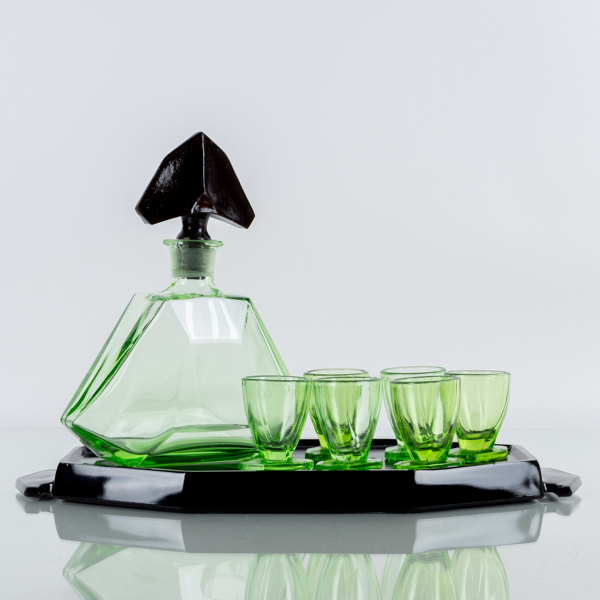 LIKÖRSERVIS, 8 del, pressglas, art déco, 1920-/30-tal